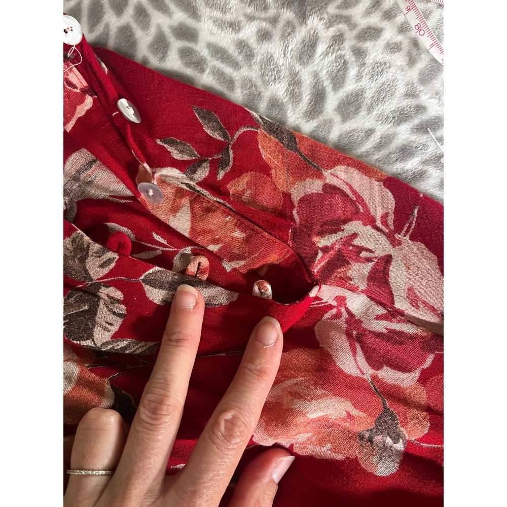 Vintage Red Floral Maxi Skirt sz Small 25 Coastal Chic Resort 80s Boho Romantic - Picture 5 of 10